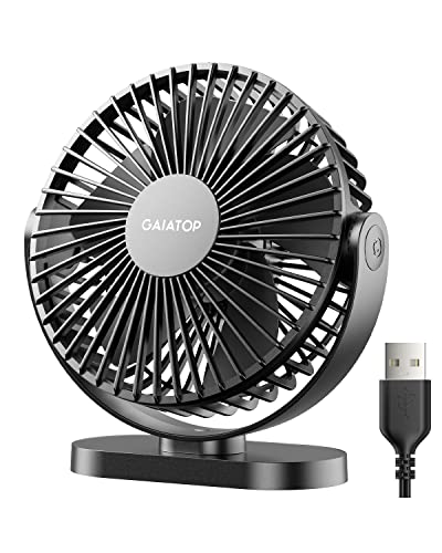 Gaiatop USB Desk Fan, 3 Speeds Powerful Portable Fan, 5.5 Inch Quiet Cooling Mini Fan, 90° Rotate Small Table Fan with 5ft Cable Personal Fan for Desktop Home Office Travel Black