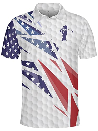 PAGYMO Golf Shirts for Men Funny Golf Shirts for Men Golf Outfits Golfing Gifts Golf Lover American Flag Patriotic Golf Shirt