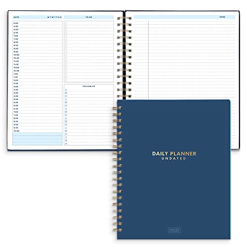 S&O Undated Daily Planner for Organization - Spiral Planner with Hourly Schedule - Daily To Do List - Work Organizer Notebook - 200 Pages, 9” x 10.75”