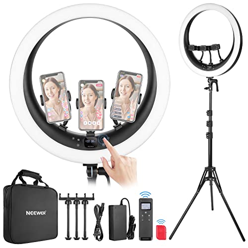 NEEWER Ring Light RP19H 19 inch with Stand and 3 Phone Holders, Upgraded 2.4G and Touch Control, Smooth Dimming at 1%, 42W CRI 97+ 2540lux, Professional for Streaming Home Office Zoom Call Lighting