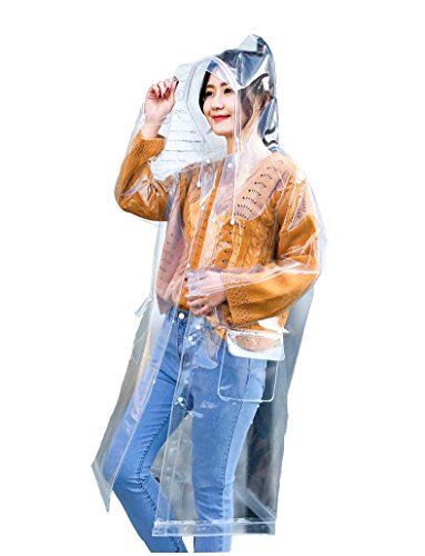 Freesmily Super Transparent Raincoat for Women Fashion EVA Waterproof Rain Poncho with Hood Drawstring (transparent, XL)