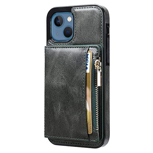 Protective Case for 13 iPhone,TACOO Durable Kickstand Girl Cover Men Sturdy Boy Gift Zipper Card Cash Slot Case Soft Leather Bulky Unisex Women Back Cardholders Shell