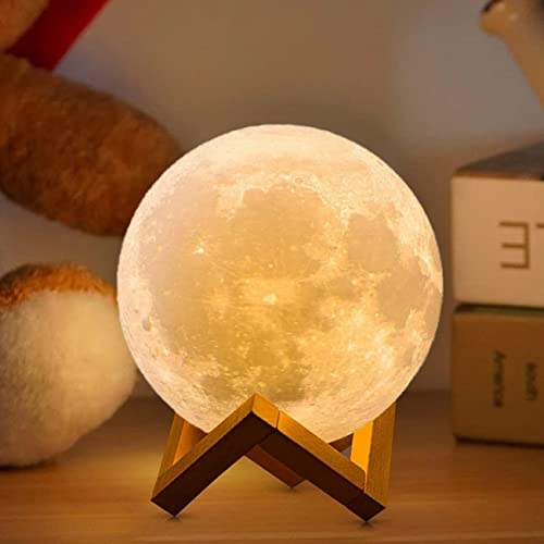 CPLA Moon Lamp 2024 Upgrade 128 Colors with Timing- 3D Printing Moon Night Light for Kids Adults- Valentines Day Gifts for Kids/Her/Women- Wooden Stand & Remote/Touch Control
