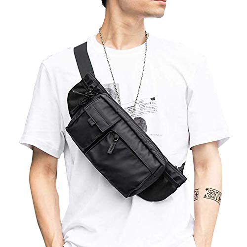 Large Waterproof Black Waist Bag Fanny Pack For Men Women Belt Bag Pouch Hip Bum Chest Bag with Adjustable Strap, Premium Lightweight For Gym Fitness Workout Travel Work Commuting