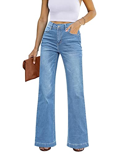 GRAPENT Stretch Jeans Plus Size Jeans Wide Leg Pants, Summer Bell Bottom Pants - High Waisted, Color Indigo Medium for Women, Blue, Size 20 Size 22