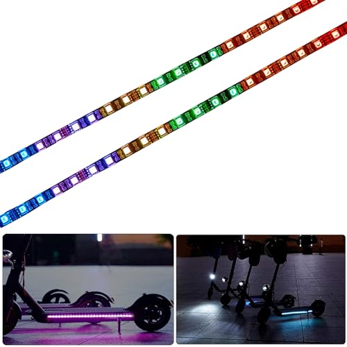 2 Pcs LED Electric Scooter Strip Light Belt Foldable Colorful Skateboard Lights Strips for Night Riding Safety Cycling Decorative LED Lights for Scooter Electric Scooter Light Accessories