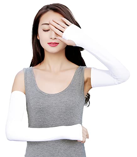 Bellady Women Long Fingerless Gloves Sun Protection Arm Sleeves Golf Driving Outdoor Arm Cover Gloves, White