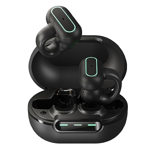 NVAHVA Clip-on Wireless Earbuds, Open-Ear Headphones, ENC Earring Earphones, Ear Clips Bluetooth 5.3 Ear Buds for Men Women Sports Workout Commute (Black)