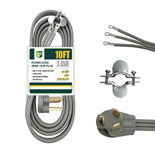 EP 3 Prong Dryer Cord, 10 Ft 10/3 SRDT, 30 Amp Appliance Extension Power Cord, NEMA 10-30, Gray