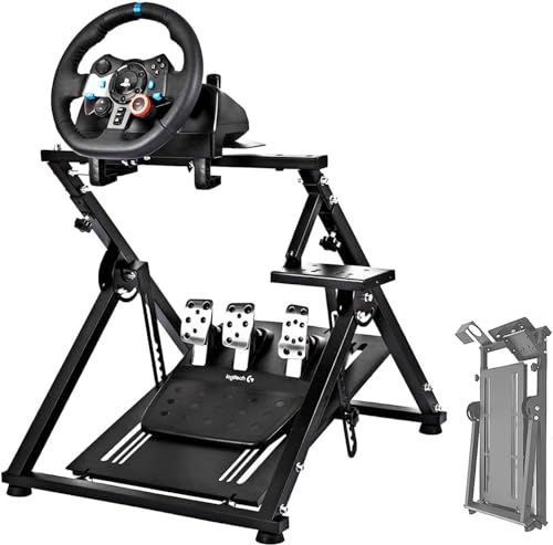 HOTTOBY Foldable Racing Steering Wheel Stand No Assembly Required&Shifter Upgrade Fit for Logitech/Thrustmaster/Fanatec G25,G920,G923&T300&CSL-DD Adjustable Cockpit,No Steering Wheel&Handbrake&Pedal