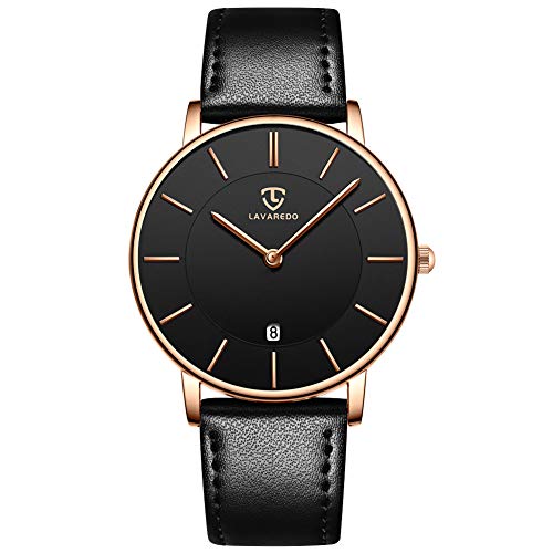 L LAVAREDO Watch for Men, Extremely Thin Mens Watches Minimalist Analog Men's Leather Wrist Watches with Time/Date, Birthday Gift for Men Boyfriend