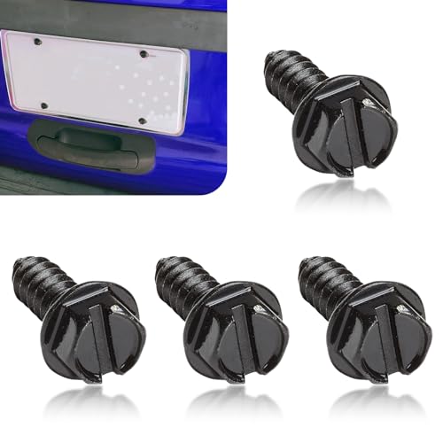 Fluher 4 PCS Car License Plate Frame Fastening Screws, 304 Stainless Steel Anti-Rust Anti-Shock Self-Tapping Mounting Bolts, for Front and Rear License Plate Frame or Cover, Universal for Car (Black)
