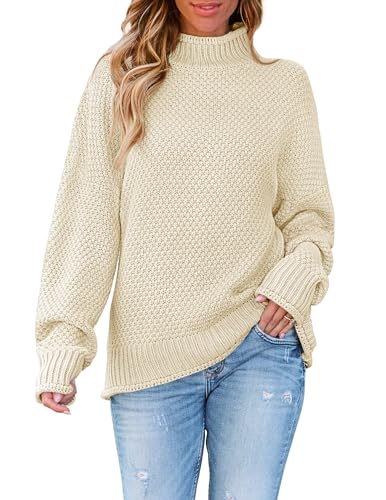 ZESICA Women's 2024 Turtleneck Batwing Sleeve Loose Oversized Chunky Knitted Pullover Sweater Jumper Tops,Apricot,Medium