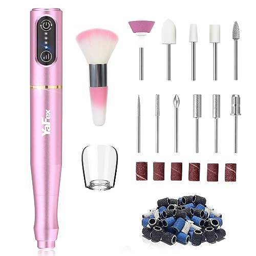 YaFex Cordless Electric Nail Drill, Professional Nail File Machine with 11 Nail Drill Bits, USB Portable Efile for Acrylic Gel Nails, Rechargeable Manicure Pedicure Polishing (A-Premium Pink)