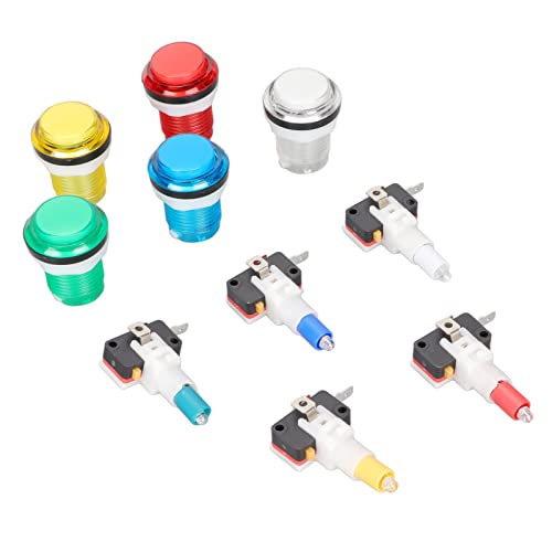 32mm Arcade Push Buttons Switch, 5 Colors LED Light Arcade Game Button Push Button Replace Self Reset