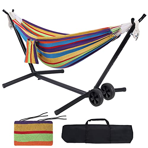 Wilsall Portable Hammock with Stand Included with Wheels Double Outdoor 2 Person Heavy Duty Hamacas con Base 450 lb Capacity