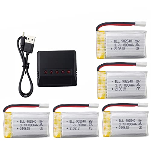 sea jump 5pcs 3.7v 800mAh Lithium Battery with 5-in-1 Charger for Syma X5C X5C-1 X5 X5SC X5SW H5C V931 S5C S5W SS40 FQ36 T32 T5W H42 CW4 UAV 2.4G RC Quadcopter Spare Battery