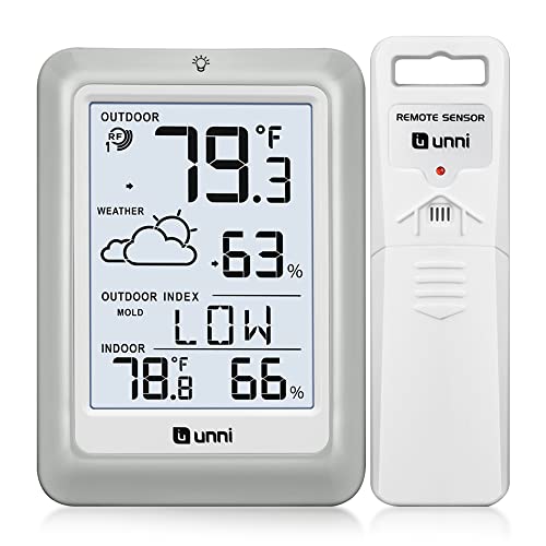 Indoor Outdoor Thermometer Hygrometer Wireless Weather Station, Temperature Humidity Monitor Battery Powered Inside Outside Thermometers with 330ft Range Remote Sensor and Backlight Display