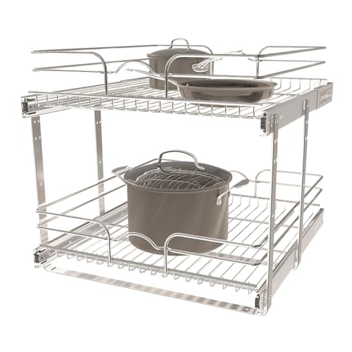 Rev-A-Shelf 2 Tier Kitchen Cabinet Pullout Shelf and Drawer Organizer Slide Out Pantry Storage Basket in Multiple Sizes, 21 x 22 In, 5WB2-2122CR-1