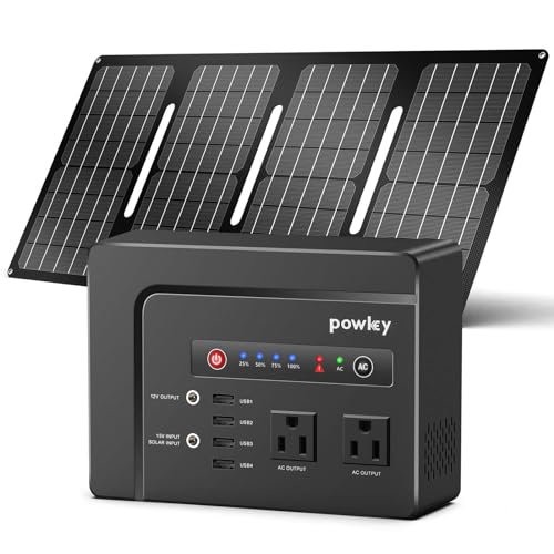 Powkey Solar Generator with Panel, 146Wh/200W Portable Power Station with Solar Panel 40W, 110V Pure Sine Wave DC/USB/AC Outlet Electric Generator Battery Backup for Outdoor Camping Emergency Home Use