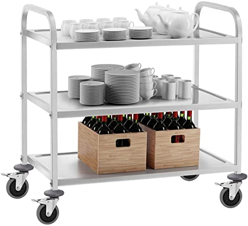 uyoyous Stainless Steel 3 Shelf Utility Service Cart 37.4x19.7x37.4 Inch Kitchen Island Trolley 360°Rotation Catering Storage Cart with Locking Wheels for Hotels Restaurant Home Use,330 lb. Capacity