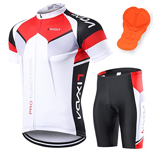Lixada Men's Cycling Jersey Set Bicycle Short Sleeve Set Quick-Dry Breathable Shirt+3D Cushion Shorts Padded Pants