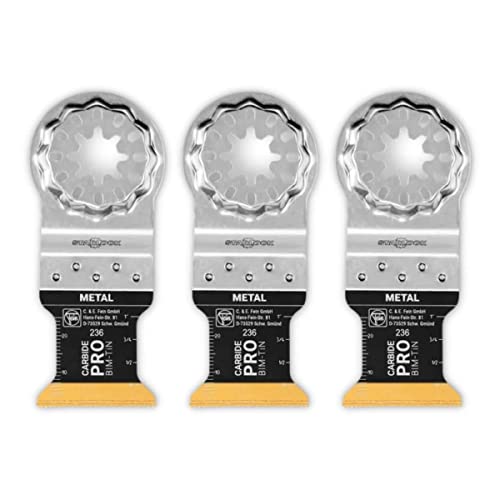 Fein StarLock E-Cut Carbide Pro Oscillating Saw Blade - Narrow Waisted Shape 1-1/4' Width for Abrasive Materials and Bricks - Fits Most Multitools - 3-Pack - 63502236270