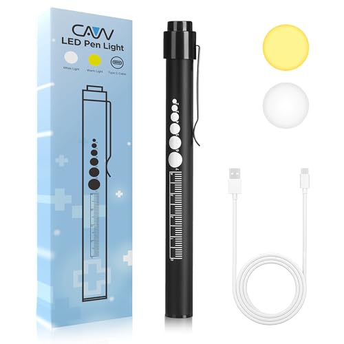 CAVN Rechargeable Pen Light with Pupil Gauge LED Penlights for Nurses Doctors, Warm/White Light, USB Rechargeable Medical Penlight Gifts for Nurses Nursing Student (Black)