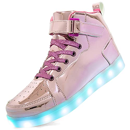 LED Light Up Shoes Unisex High top Sneakers Flashing Shoes for Women Men Teens with USB Charging Glowing Luminous Shoes Pink