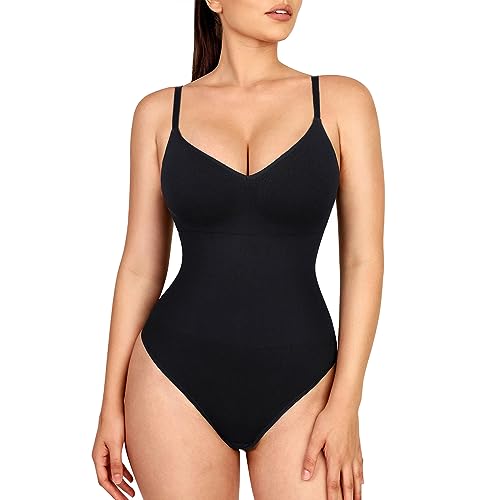 Lover-Beauty Shapewear Bodysuit Shirts for Women Body Suits Tummy Control Sculpting Thong Tank Top, Black, Medium-Large