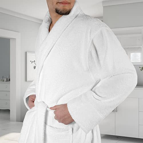Superior Traditional Premium Turkish Cotton Lightweight Long Bathrobe with Pockets Bath Robes, Men's Small-Medium, White