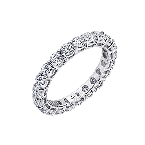 Amazon Essentials Platinum-Plated Sterling Silver All-Around Band Ring set with Round Infinite Elements Cubic Zirconia (3 cttw), Size 7 (previously Amazon Collection)