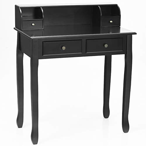 Giantex Writing Desk with 4 Drawers, Removable Floating Organizer 2-Tier Mission Home Computer Vanity Desk for Apartment Small Space (Black)
