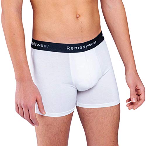 YoRo Naturals Remedywear Men's Boxer Briefs, Jock Itch, Allergy, Eczema Relief Underwear with Soothing Fibers, TENCEL and Zinc (White, Medium)