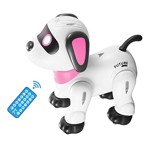 yiman Remote Control Robot Dog Toy, Programmable Interactive & Smart Dancing Robots for Kids 5 and up, RC Stunt Toy Dog with Sound LED Eyes, Electronic Pets Toys Robotic Dogs for Kids Gifts,Pink