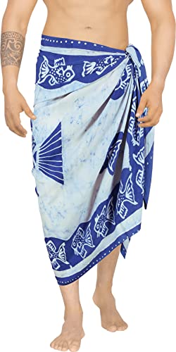 LA LEELA Men's Pareo Bath Trunk Swimming Dashiki Sarong Beach Wrap One Size Cobalt, Fish