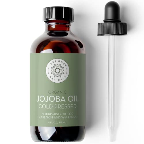 Pure Body Naturals Organic Jojoba Oil, 4 Fl Oz - 100% Pure, Organic, Cold Pressed Jojoba Oil for Skin, Face, Nails and Hair Growth - Carrier Oil for Mixing Essential Oils