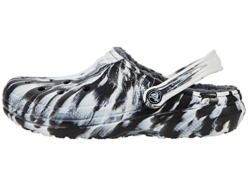 Crocs Unisex-Adult Classic Tie Dye Lined Clogs | Fuzzy Slippers, White/Black, 9 Women/7 Men