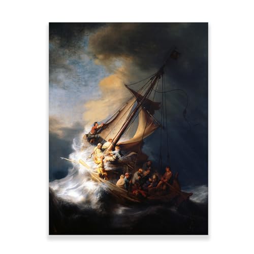 Rembrandt Paintings Prints - Jesus Christ In The Storm on The Sea Galilee Poster - Famous Religious Wall Art Jesus Christ Pictures for Living Room Bedroom Office Wall Decor Unframed(The Storm On The Sea Of Galilee,12x16in/30x40cm)