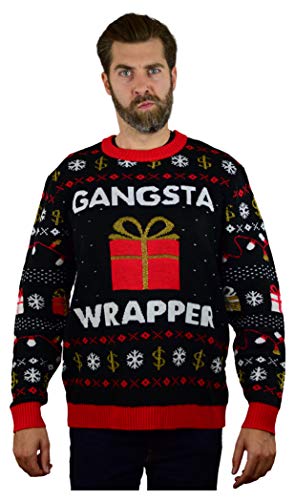 Tstars Gangsta Wrapper Ugly Christmas Sweater Festive Embellished Holiday Sweater Large Multicolor