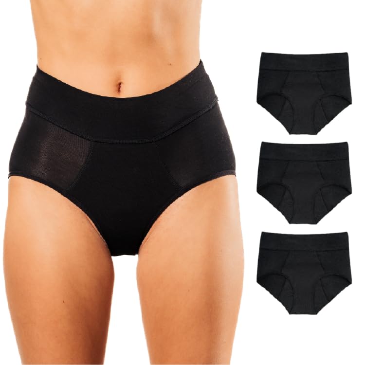 Bambody Absorbent High Waist: Comfy Fit Period Underwear - 3 Pack: Black - Size 12