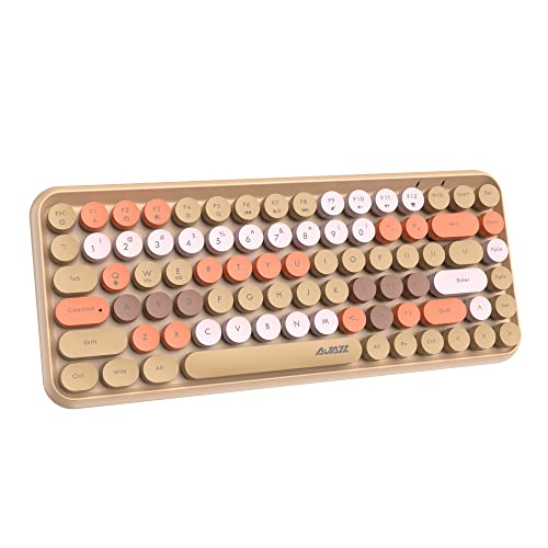 FELICON Wireless Bluetooth Keyboard Mini Portable 84-Key Keyboard Compatible with Android, Windows, PC, Tablet-Dark, Perfer for Home and Office Keyboards (Milk Tea Color)