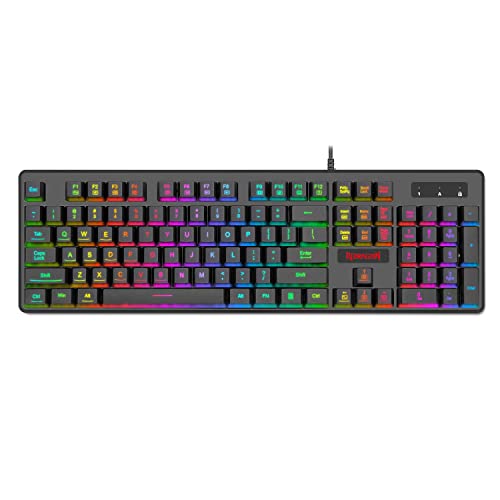Redragon K509-RGB PC Gaming Keyboard 104 Key Quiet Low Profile RGB Keyboard Backlit Dyaus Mechanical Feel Keyboard for Windows PC (Without Edge Side Light Illumination)
