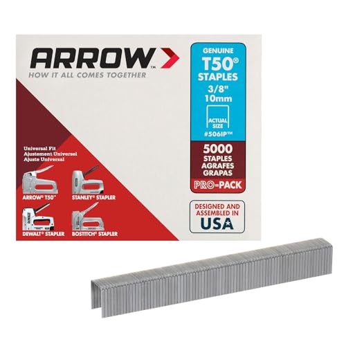 Arrow Fastener 506IP Heavy Duty T50 Staples for Upholstery, Construction, Furniture, Crafts, 3/8-Inch Leg Length, 3/8-Inch Crown Size, 5000-Pack
