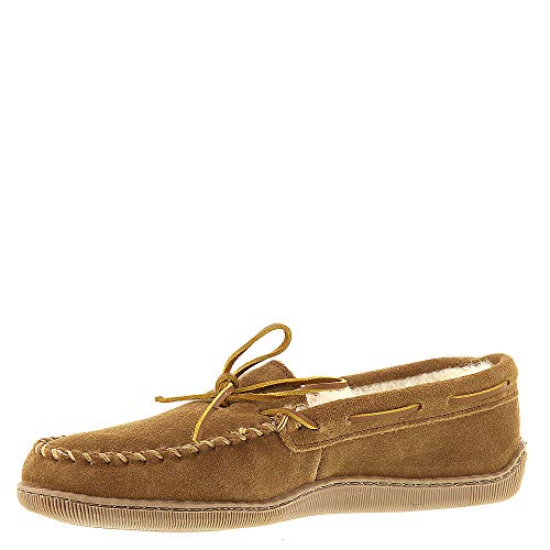 Minnetonka Men's Sheepskin Hardsole Moccasin Slippers 12 M Tan