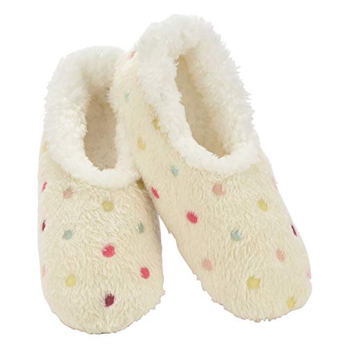 Snoozies Slippers for Women | Lotsa Dots Colorful Cozy Sherpa Slipper Socks | Womens House Slippers | Cozy Slippers for Women | Fuzzy Slippers | White | Medium