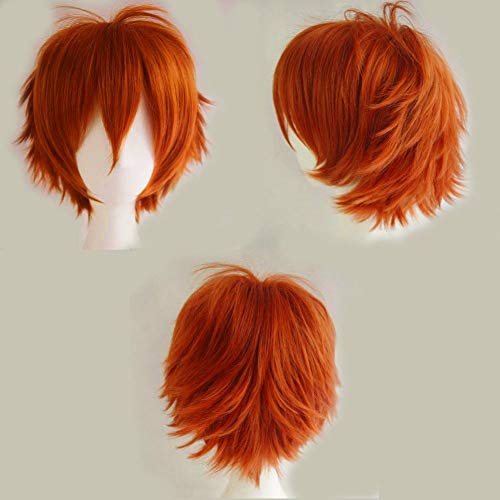 S-noilite Unisex Cosplay Short Straight Hair Wig Women Mens Anime Comic Party Costume Wigs Dark Orange