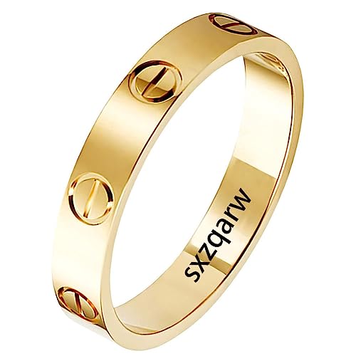 sxzqarw Love Rings with Screw Design Band Rings Gold 18k Titanium Steel Wedding Ring Jewelry Anniversary Birthday Gifts for Women Men Girls Boys (Gold, 6)