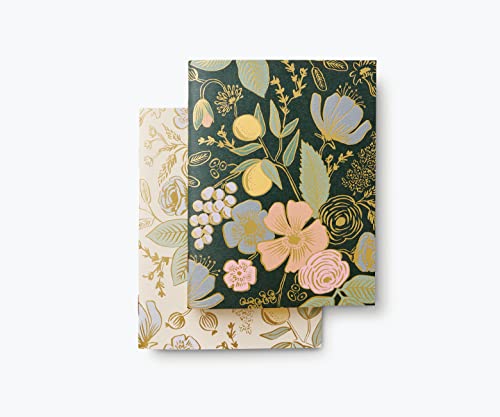 RIFLE PAPER CO. Colette Pocket Notebook Set, Set of 2 Notebooks, 32 Blank Pages, Metallic Gold Foil With Saddle-Stitched Binding, Printed In Full Color and Foil Stamped