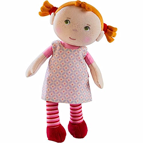 HABA Soft Baby Doll Roya - 10' Rag Doll with Red Pigtails, Pink Dress - Machine Washable Doll - Ideal Soft Doll for 2 Year Old Girls